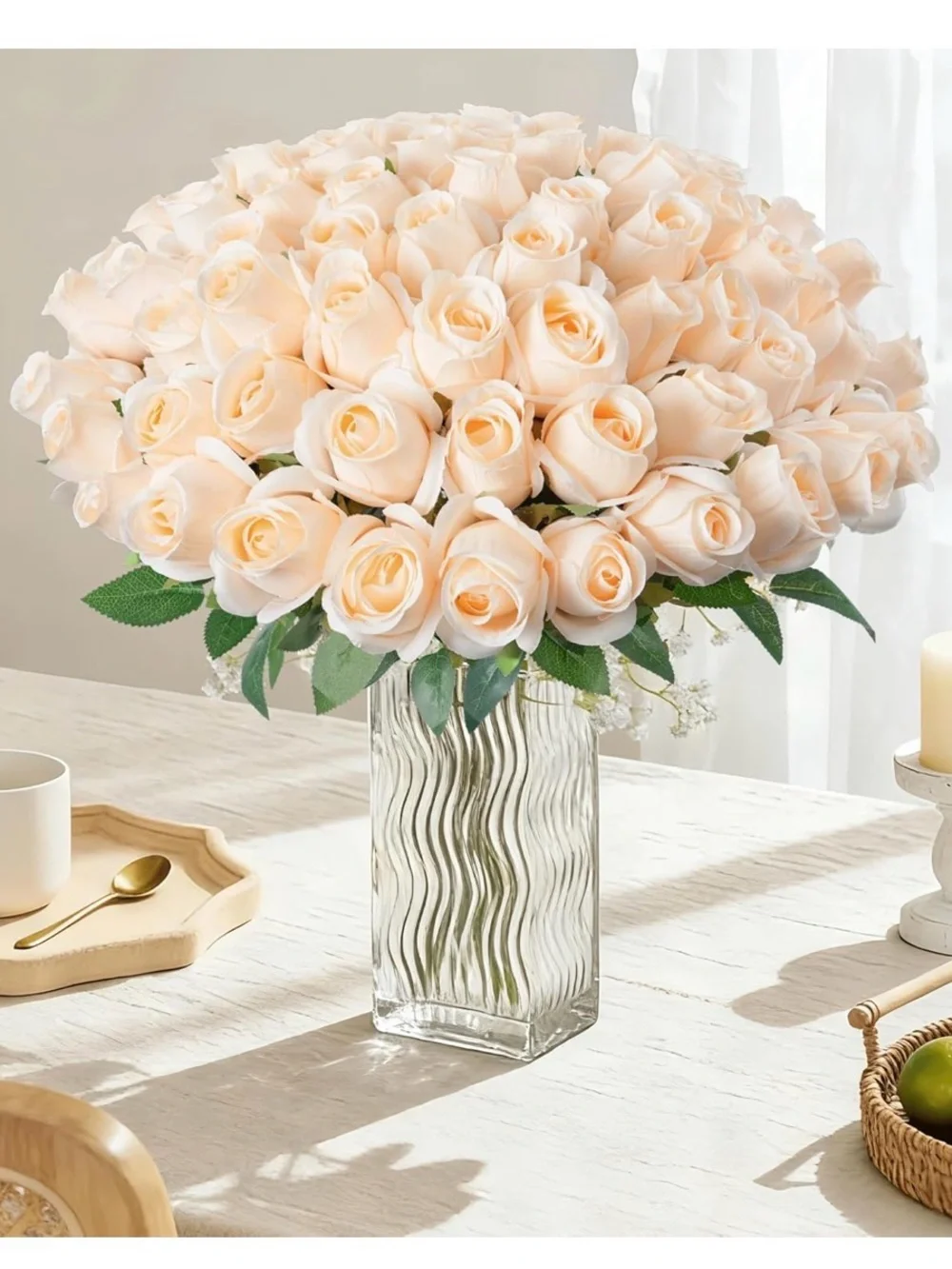NIB Roses,50 Pcs,Champagne,Realistic Faux Silk Florals,DIY Arranging,Weddings